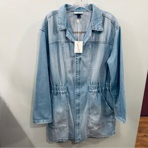 Universal Threads Mid Length Distressed Denim Jean Jacket New with tag Size 16